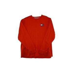 Tommy Jeans Red Long Sleeve Crewneck Shirt Mens XL Logo Patch